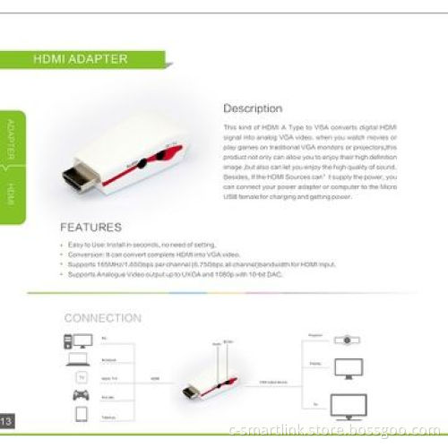 HDMI to VGA adapters/with audio output/with DC 5V, charging, 1080P, 165MHZ/1.65Gbps
